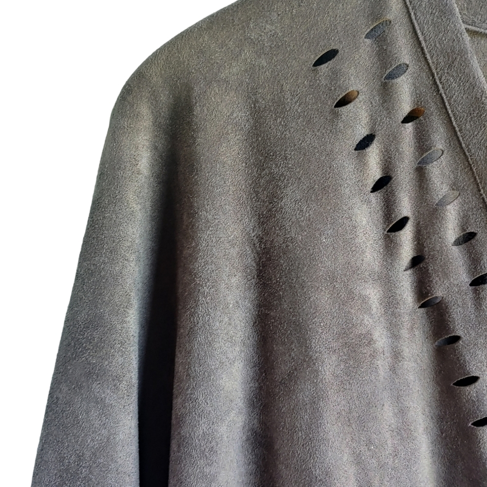 Soft Surroundings Faux Suede Laser Cut Poncho Kimono Shawl - One Size Boho Style - Picture 2 of 13